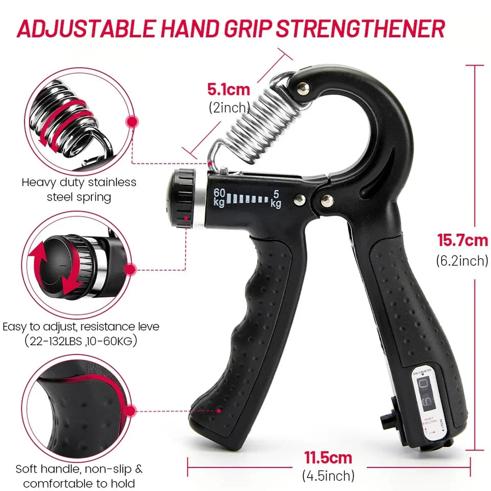 Adjustable Hand Grip Strengthener with Counter