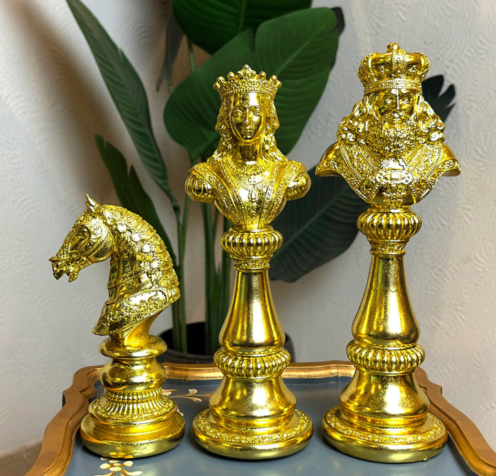 Golden Chess King, Queen And Knight Figurine Set - 3 PCs